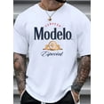 thumbnail image 1 of Modelo Men's Premium Cotton T-Shirt - Casual Crew Neck, Short Sleeve with Unique Print Design, Breathable & Machine Washable - White, 1 of 6