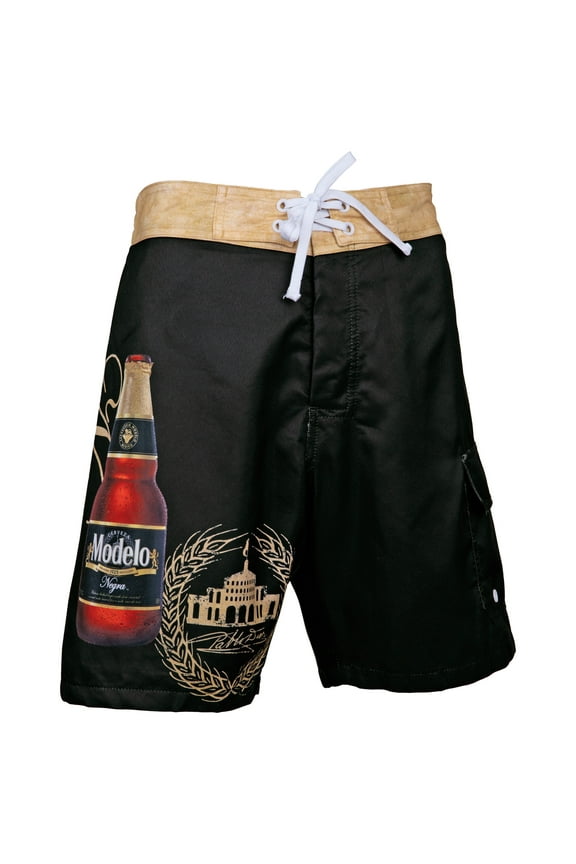 837653-small Modelo Negra Beer That Defies Expectations Swim Shorts, Black & Tan - Small