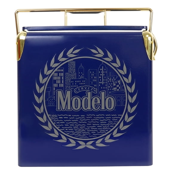 Modelo Retro Ice Chest Cooler with Bottle Opener 13L (14 qt), 18 Can Capacity, Blue and Gold, Vintage Style Ice Bucket for Camping, Beach, Picnic, RV, BBQs, Tailgating, Fishing