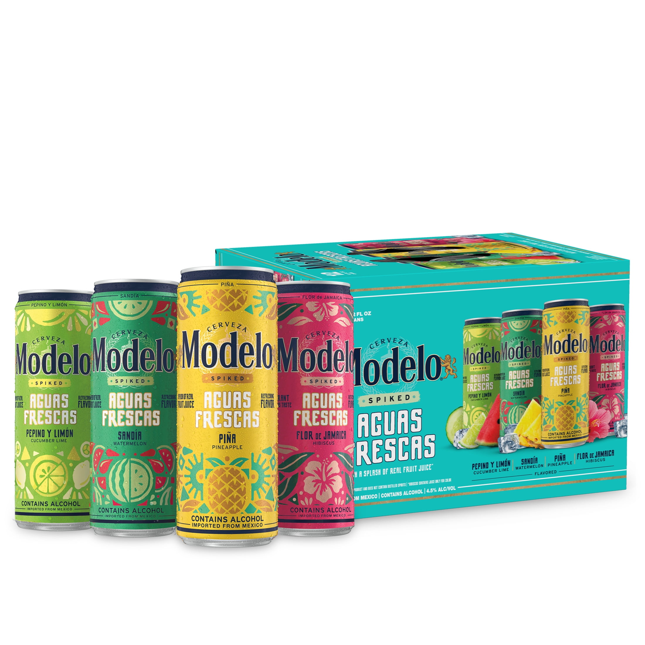 Modelo Spiked Aguas Frescas Variety Pack Flavored Malt Beverage, 12 Pack 12 fl oz Cans, 4.5% ABV