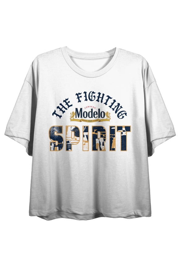 Modelo The Fighting Spirit Women's White Crew Neck Short Sleeve Crop Top-XL