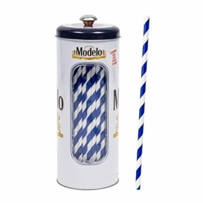 Modelo White Straw Holder Food Container Large Round Cylinder Metal Jar Canister