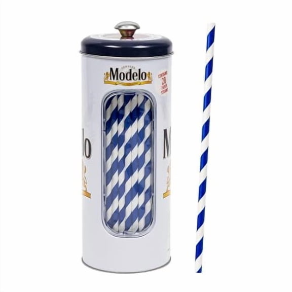 Modelo White Straw Holder Food Container Large Round Cylinder Metal Jar Canister