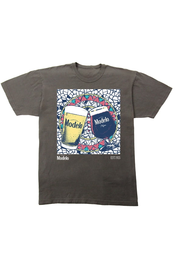 Modelo Wine Glasses Mosaic glass background EST 1925 Viva La Tradicion on Pepper Black Vintage Adult T-Shirt-Large