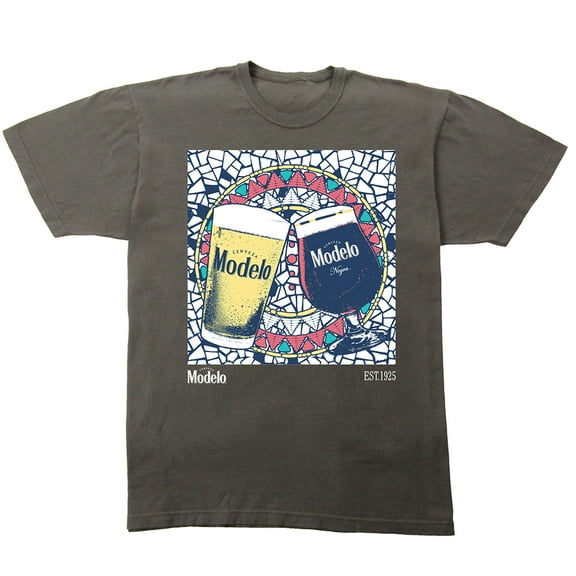 Modelo Wine Glasses Mosaic glass background EST 1925 Viva La Tradicion on Pepper Black Vintage Adult T-Shirt-Medium