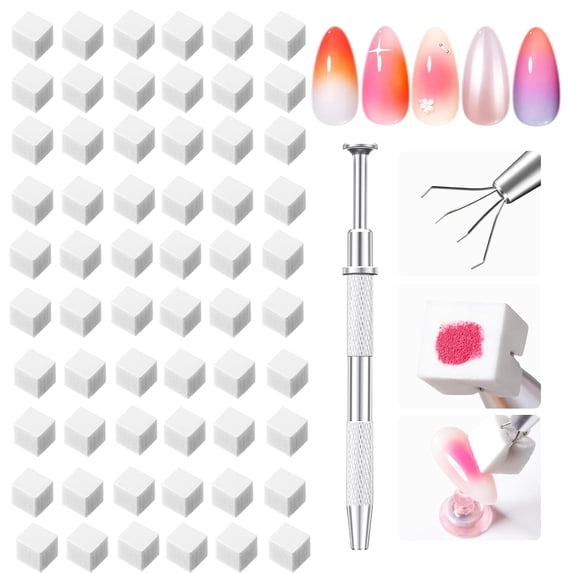 Modelones 150pcs Nail Sponges for Ombre, Nail Art Sponge with Grabbing Pen, Reusable Soft Sponges for Gradient Ombre Blush Chrome Design, Professional Manicure Supplies