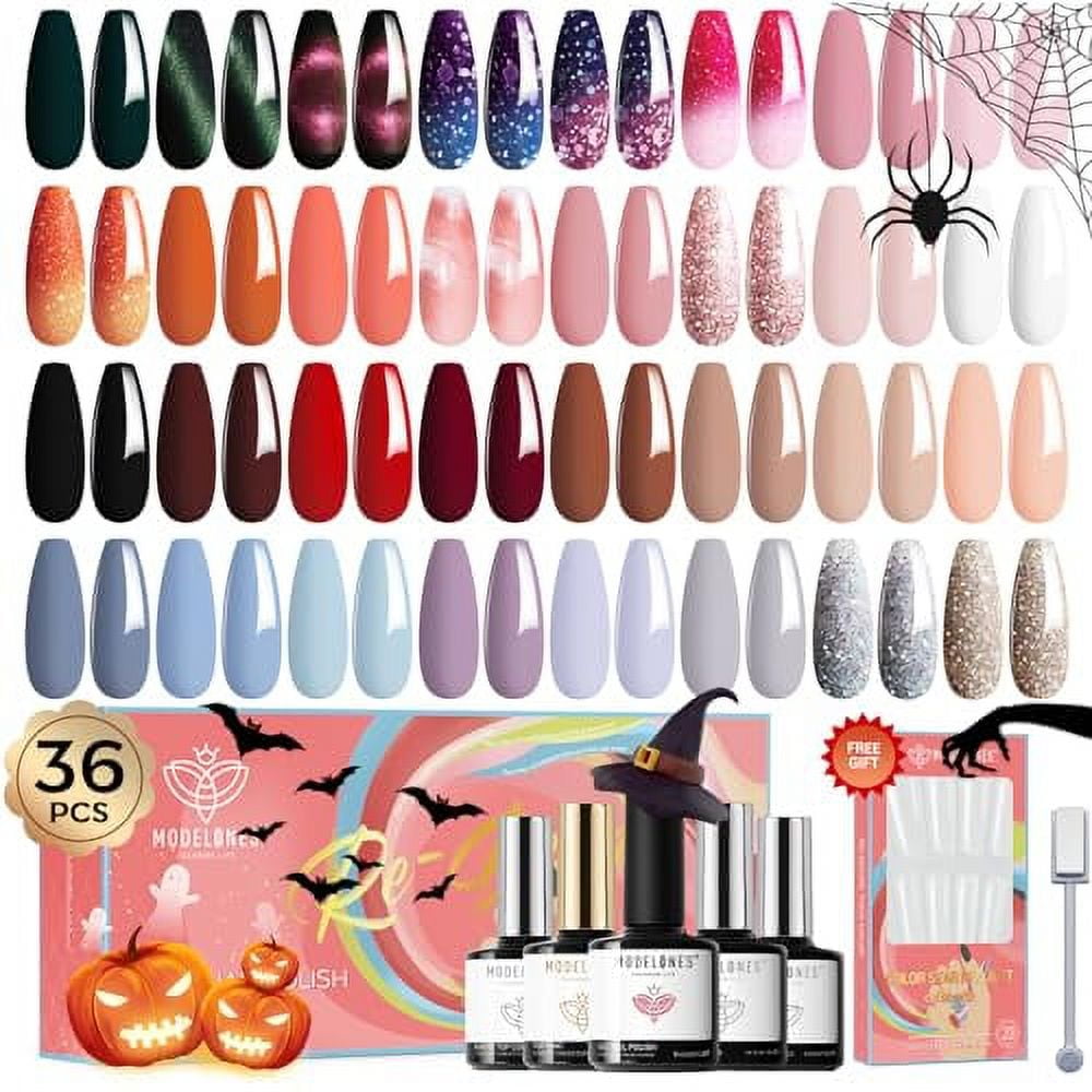 Modelones 36 Pcs Gel Nail Polish Kit 32 Colors Glitter Cat Eye Gel