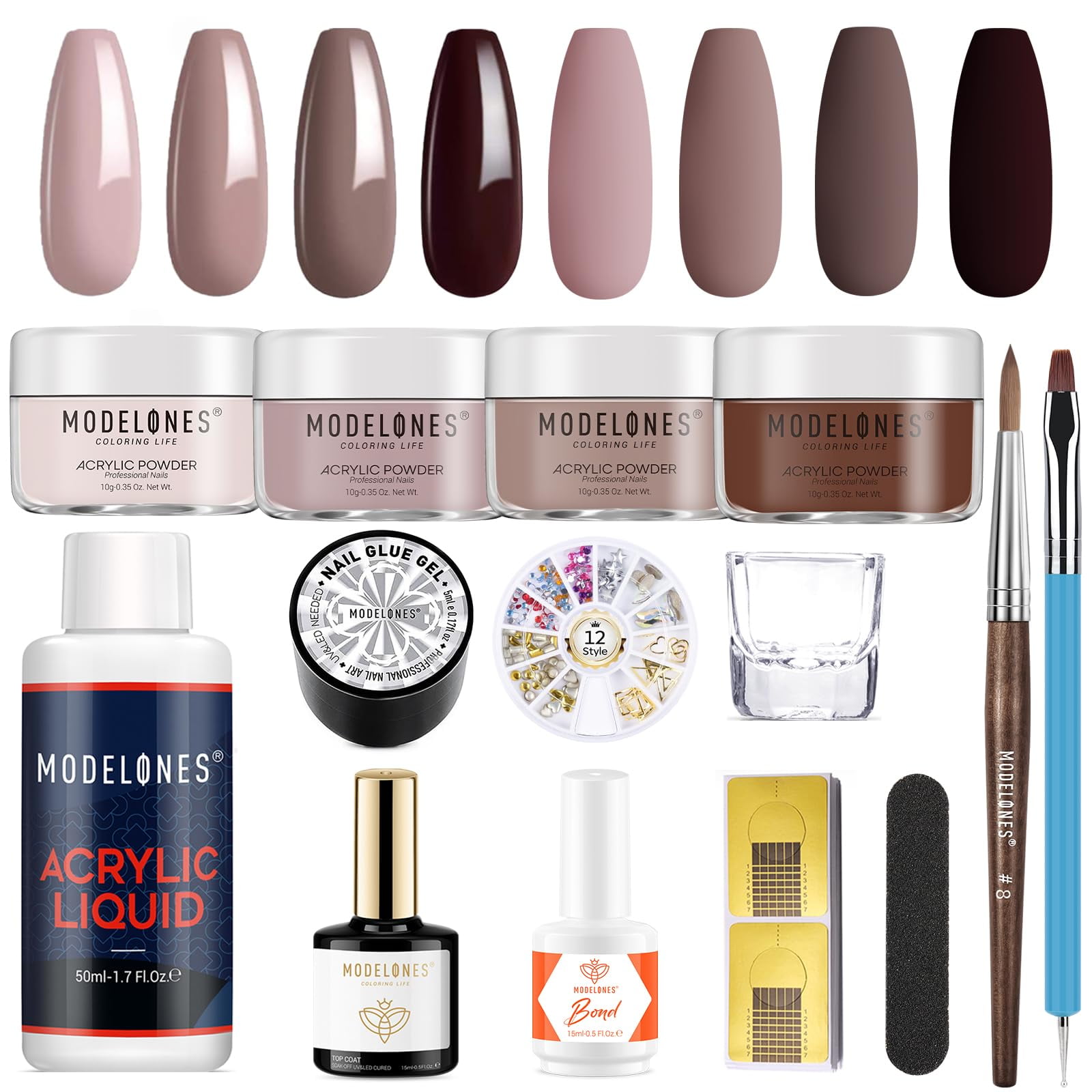 Modelones Acrylic Nail Kit , Nude Brown Acrylic Nail Supplies