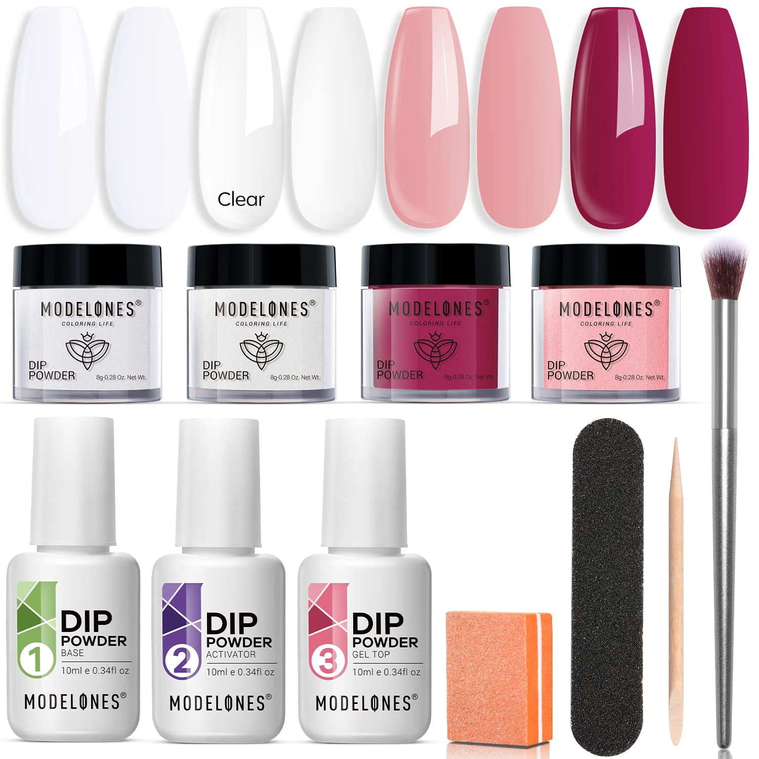 Modelones Dip Powder Nail Kit Starter, 4 Colors Clear White Nude Pink