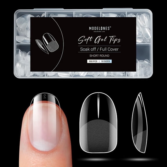 Modelones Extra Short Oval Round Nail Tips - 510Pcs Soft Fake Nails Tips Gel Pre-shaped Half Matte Full Cover No Filed False Extension Manicure Salon DIY at Home 15 Sizes