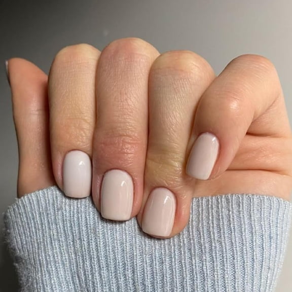 Modelones Extra Short Press on Nails, Milky White Squoval Fake Nails, Reusable Nail Kit with Nail Glue Adhesive Tabs Mini Nail File, Nails Press Ons 32Pcs 16 Sizes, Spring Women Girl Gift