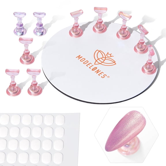 Modelones Nail Stand Round Metal Base Press on Nail Tips Holder 200pcs Tabs Magnetic Nail Stuff Nail Stands for Press ons False Nail Tips Practice Acrylic Holder Strong Metal Base Painting Display