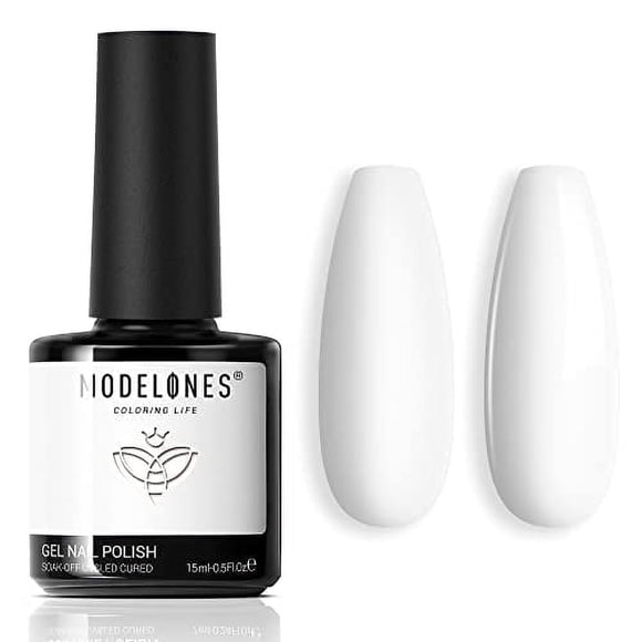 Modelones Gel Nail Polish, 1 Piece 0.5 Fluid Ounces Milky Pure White Color Gel Polish with Long-Wear Mirror Shine