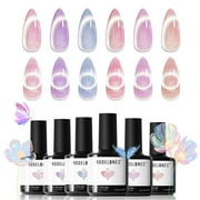 Modelones Holographic Glitter Cat Eye Gel Nail Polish Kit 6 Colors with Magnet Romantic Rainbow Galaxy Series Pastel Gel Polish Soak Off Led Gel Nail Polish Set Nail Art Gel Manicure Salon DIY Gifts