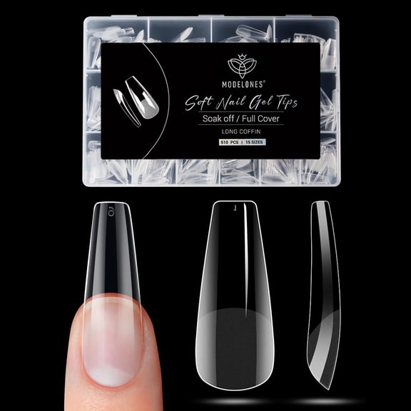 Modelones Long Coffin Nail Tips 510pcs Pre-shaped Half Matte Full Cover Gel