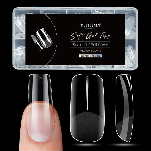 Modelones Medium Square Nail Tips - 500Pcs Fake Nails Gel Tips Pre-shaped Half Matte Full Cover Acrylic Gel Kit Press on Manicure Extension Art DIY Salon 10 Sizes