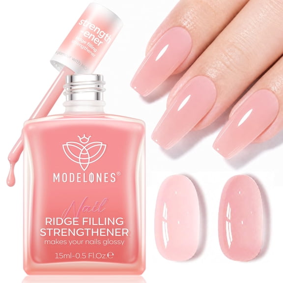 Modelones Nail Strengthener and Growth, Fall Pink Nail Polish Nail Hardener Extra Strong and Growth Nail Repair Nail Strengthening Polish Ridge Filler for Nails Stuff Toenails Foundation Gift 15ml