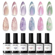 Modelones Holographic Glitter Cat Eye Gel Nail Polish Kit 6 Colors with Magnet Romantic Rainbow Galaxy Series Pastel Gel Polish Soak Off Led Gel Nail Polish Set Nail Art Gel Manicure Salon DIY Gifts