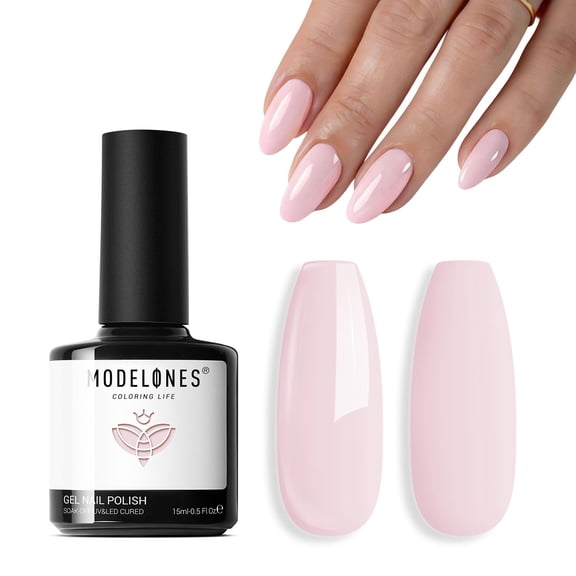 Modelones Pink Gel Nail Polish, 15 ML Baby Pink Gel Polish Light Soft Pink Pastel Pink Nail Polish Soak Off Spring Nail Art Gel Design Manicure Salon DIY Home Gift for Women Girlfriend