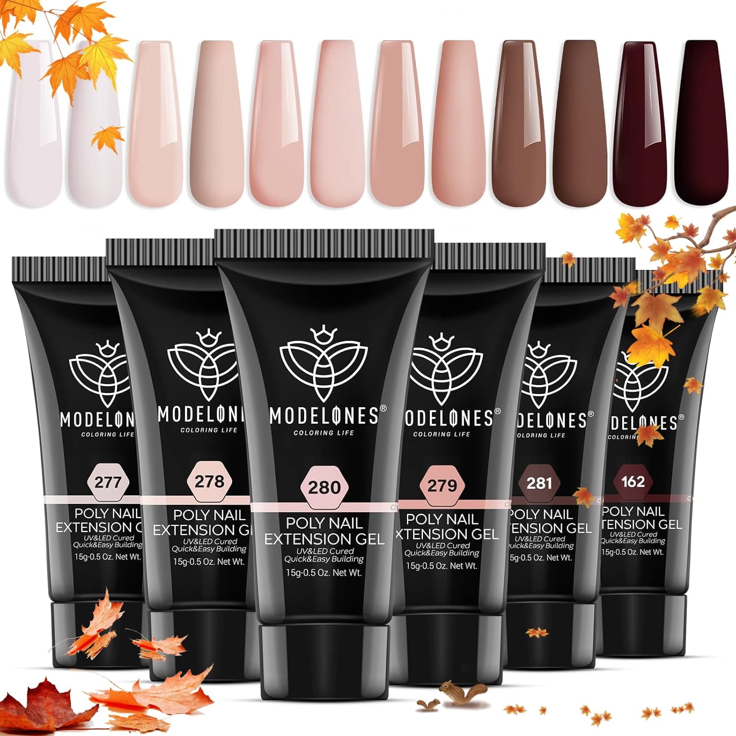 Modelones Poly Nail Gel, 6 Colors Nude Skin Tones Pink Neutral Brown Collection Poly Extension Gel Set Builder Nail Gel French Manicure DIY Design Nail Art Home Salon Beauty Gift