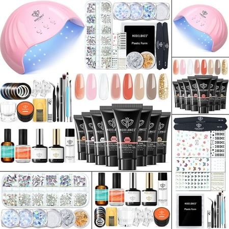 Modelones Poly Nail Gel Kit with 48W LED Nail Lamp 8 Fall Colors Clear Orange Pink Brown Glitter Extension Builder Gel Complete Nail Art Tools Manicure Professional Nail Starter Supplies DIY at Home