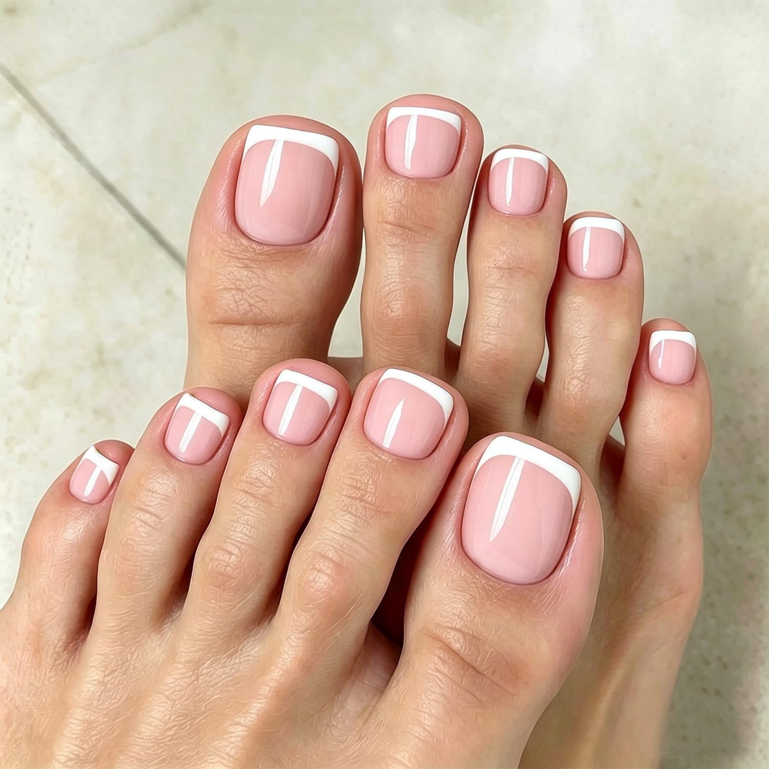 Modelones Press on Toenails Short, Pink French Tip Toe Nails Square ...