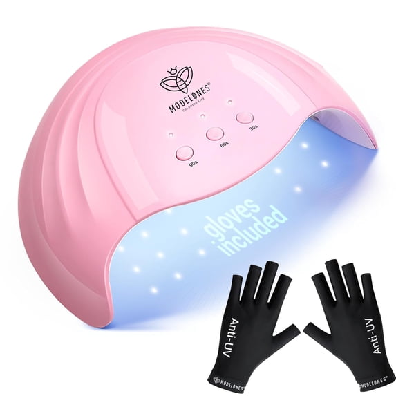 Modelones UV Light for Gel Nails with UV Gloves, 48 W Nail Dryer with 3 Timer Settings, Nail Lamps for Gel Polish, Professional UPF99+ UV Protection Gloves for Nail Art Manicure