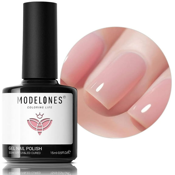 modelones Pink Gel Nail Polish,15ML Nude Pink Gel Polish Sheer Neutral Color Jelly Spring Gel Nail Polish Natural Translucent Soak Off U V Gel Nails for Easter Nail Art French Manicure at Home