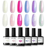 modelones Pearl Gel Nail Polish Set, 6 Colors Ocean Shimmer White Hot Pink Purple Blue Green Mermaid Glitter Gel Polish Soak Off Nail Drawing Nail Gel Polish Swirl Shell Thread Effect DIY Gift