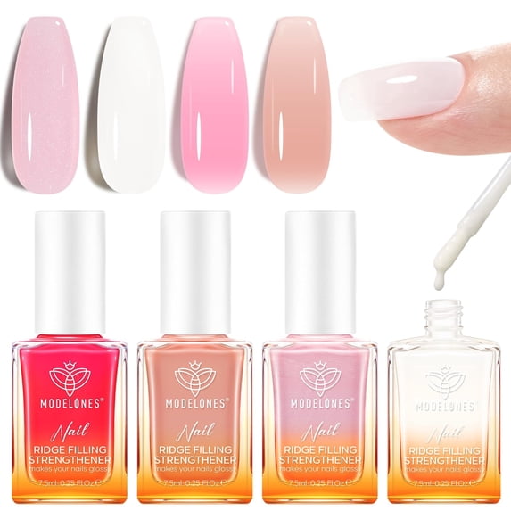 modelones Nail Strengthener Kits Milky White Glitter Pink Nude Nail Polish Sets Nail Repair for Damaged Nails Strengthener and Growth for Thin Weak & Damaged Nail Care Kit for Women 4 Pcs Gifts Sets