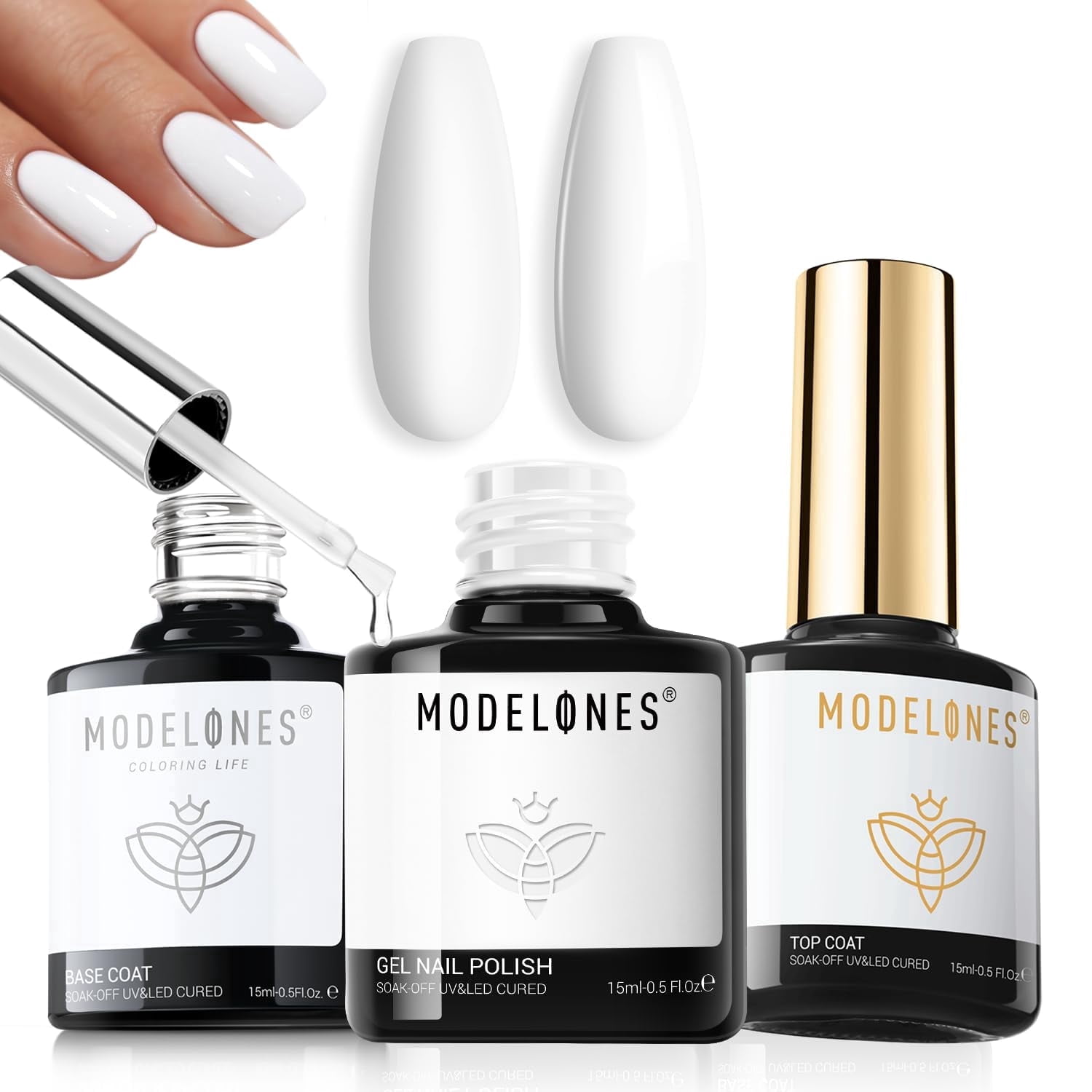 Gel Base Top Coat Set with White Gel Nail Polish