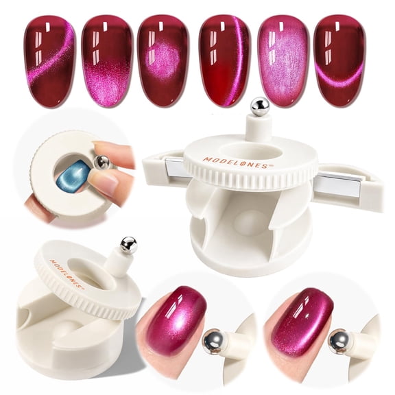 Modelones Cat Eye Magnet for Gel Polish 5D Cat Eye Nail Magnet 3-in-1 Magnetic Nail Tool 360° Rotating Glass Bead Side-Light Effect for Velvet French Galaxy DIY Nail Art Designs