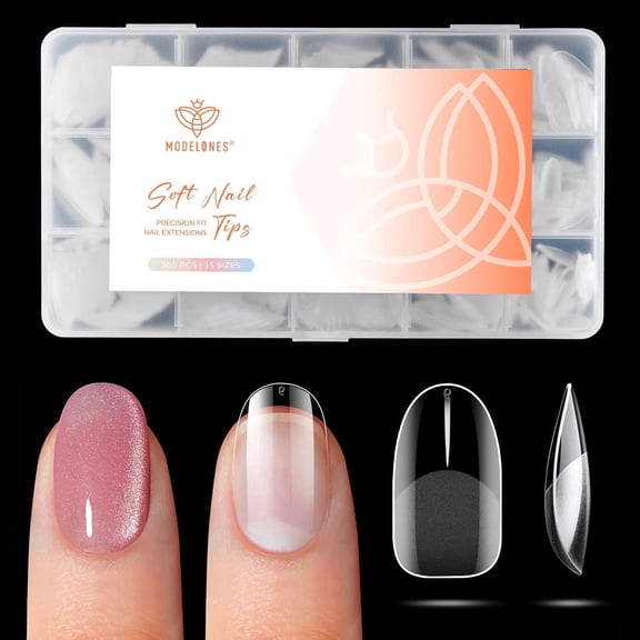 modelones Extra Short Oval Gel Nail Tips, 360pcs Pre-etched Clear Round Fake Nails Press On Full Cover Half Matte 15 Sizes Acrylic Gel Tips for Extension Salon