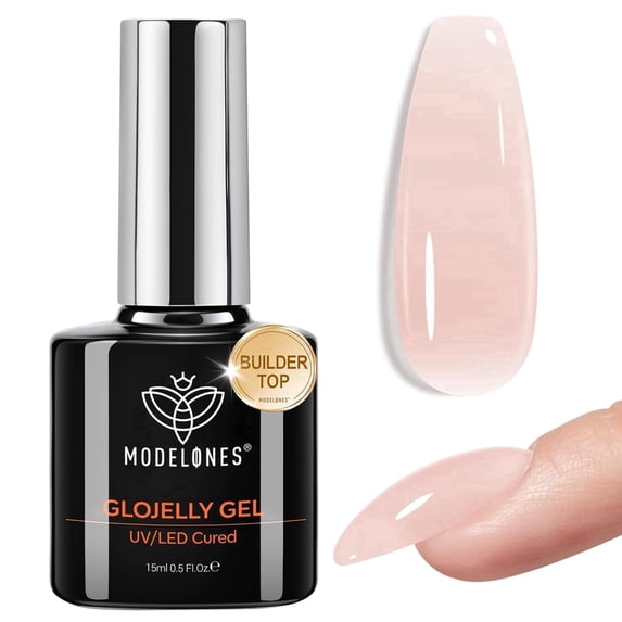 modelones Nude Builder Nail Gel Top Coat, 15 ML No Wipe Ultra Gloss Jelly Gel Polish Apex Building Nails Strengthener Extension Neutral Color Nail Art Long Lasting Soak Off U V Manicure