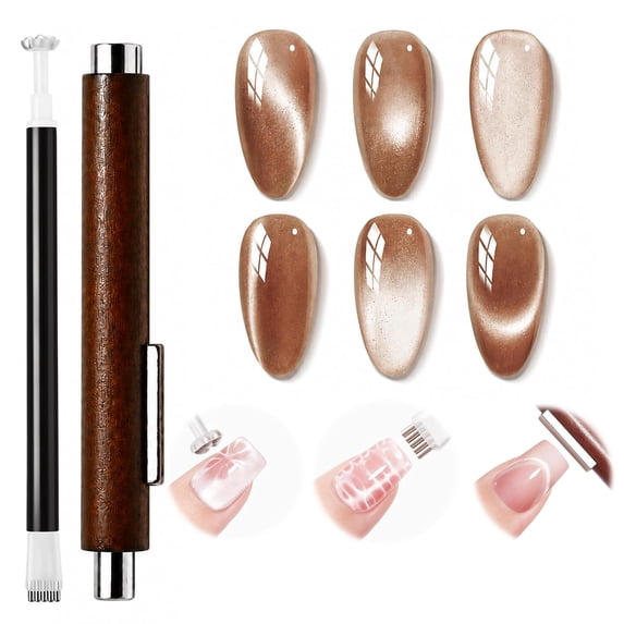 Modelones 3-in-1 Cat Eye Magnet, Double-Ended Cat Eye Magnet for Nails Multi-Function Nail Tool with Wide & Narrow Tips Strong Magnetic Stick for Cateye Gel Polish, DIY & Professional Salon Use