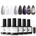 thumbnail image 1 of modelones Gel Nail Polish Set with French Tip and heart cat eye magnet, 6 Colors Jelly Sheer Black White Cat Eye Silver Blue Purple Glitter Gel Polish Kit Soak Off UV Salon DIY at Home Gift for Women, 1 of 7