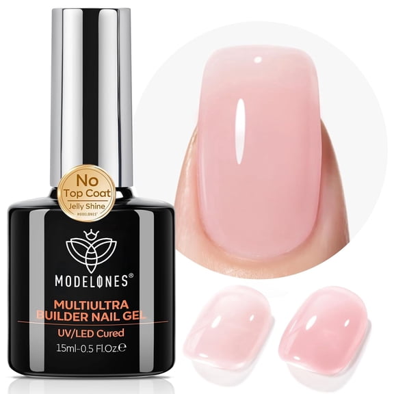 modelones Builder Nail Gel, Soft Pink Builder for Nails No Top Coat Needed, Glossy Jelly Finish Blush Pink, No-Wipe, C-Curve Sculpting, 9-in-One LED Lamp Cured Color Gel Polish for Quick Diy Salon