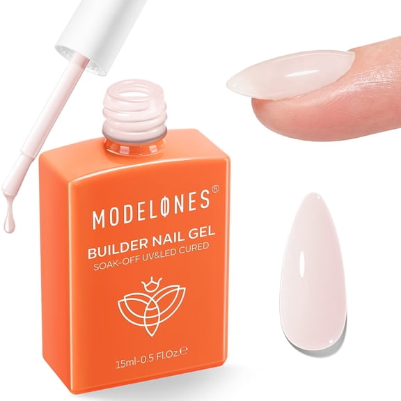 modelones Builder Nail Gel, Cover Nude Builder for Nails, Nude Pink Color Rubber Base Gel Polish U V/LED Cured for Natural Overlay, Apex Building, Short Extension, Self-Leveling Beginner DIY Home