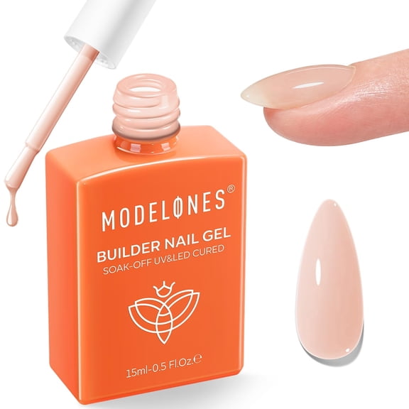 modelones Builder Nail Gel, Neutral Nude Builder for Nails, Color Rubber Base Gel Polish for Natural Overlay, Apex Building, Short Extension, Self-Leveling Beginner U V/LED Cured DIY Home Home Salon