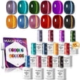 thumbnail image 1 of modelones 12Pcs 15ML Cat Eye Gel Nail Polish Set, Same Color Same Bottle Summer Green Blue Yellow Pink Red Purple Cateye Gel Polish Set with Magnet Sparkle Series Hema-free Gel Polish Kit Nail Art, 1 of 9