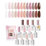 Modelones 15ml 12 Pcs Gel Nail Polish Set in Same Color Same Bottle Nude Pink Milky Beige Skin Tone Neutral Brown Bloodless Gel Polishing Set Spring Soak Gel Polish Set Nail Art