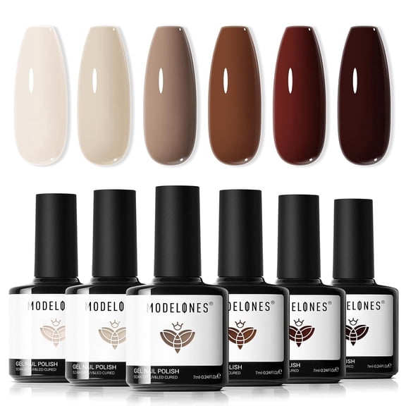 modelones Gel Nail Polish Set, 6 Colors Nude Milky White Brown Gel Polish Skin Tones Neutral Soak Off Gel Nail Kit Manicure DIY Nail Art Salon Home Gift
