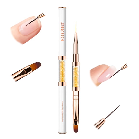 Modelones 2Pcs Double Ended Builder Gel Brush for Nail Extension French Tip Brush Liner Hard Poly Gel Application Cleaning Brush Nail Art Tools Supplies for Salon & DIY
