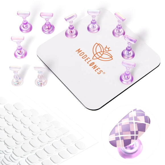 Modelones Nail Stands Set, Magnetic Nail Stand Square Full Metal Base for Fake Nail Tips Practice Press On Nails Acrylic Holder with 200pcs Sticky Tabs Strong Magnetic Painting Display DIY & Salon Us