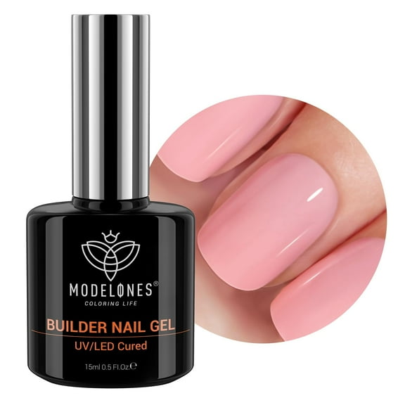 modelones Builder Nail Gel, 8-in-One Jelly Pink Builder, Peachy Pink Rubber Base Gel Polish, LED Lamp Cured Nude Color Base Hardener, Apex Building Strengthener Extension for Girls Home DIY Salon