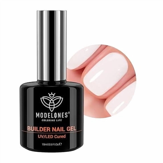 modelones Builder Nail Gel, Milky White Builder for Nail Thickening, 8-in-One LED Lamp Cured Strengthener Hard Color Base Extension Gel-X Tips Glue Gel Polish in a Bottle for Home DIY Salon Women