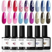 MODELONES Mood Gel Nail Polish Set Temperature Color Changing Gel Colors Collection Red Blue Glitter Gel Polish Soak Off 6 Colors Christmas Gifts New Year Holiday Salon DIY at Home