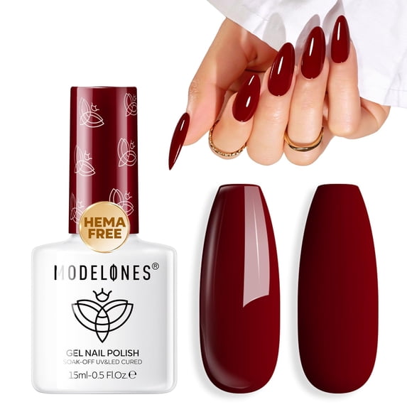 modelones Dark Red Gel Nail Polish 15ML, Hema Free Burgundy Pastel Soak-Off UV Gel Polish - 28+Days Long-Lasting Nail Art DIY Manicure Kit Home Salon Women Gifts