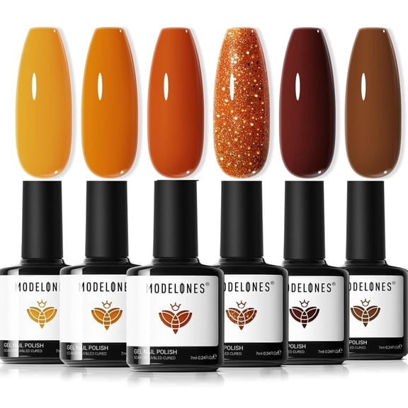modelones Gel Nail Polish Set Glitter 6 Colors Brown Maple Red Nail Polish