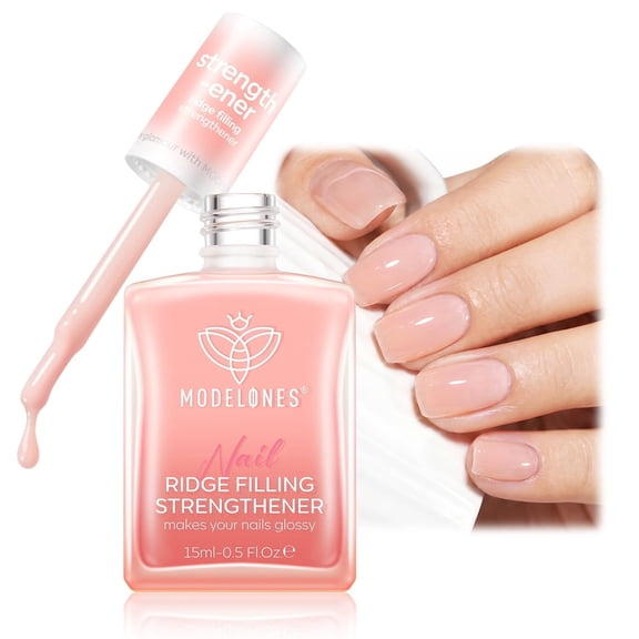 Modelones Nail Strengthener for Damaged Nails Extra Strong Hardener Nail Growth Ridge Filler Nail Repair Strengthening Polish for Finger Toenails Thin Brittle Cracked Nails Baby Pink 15ml